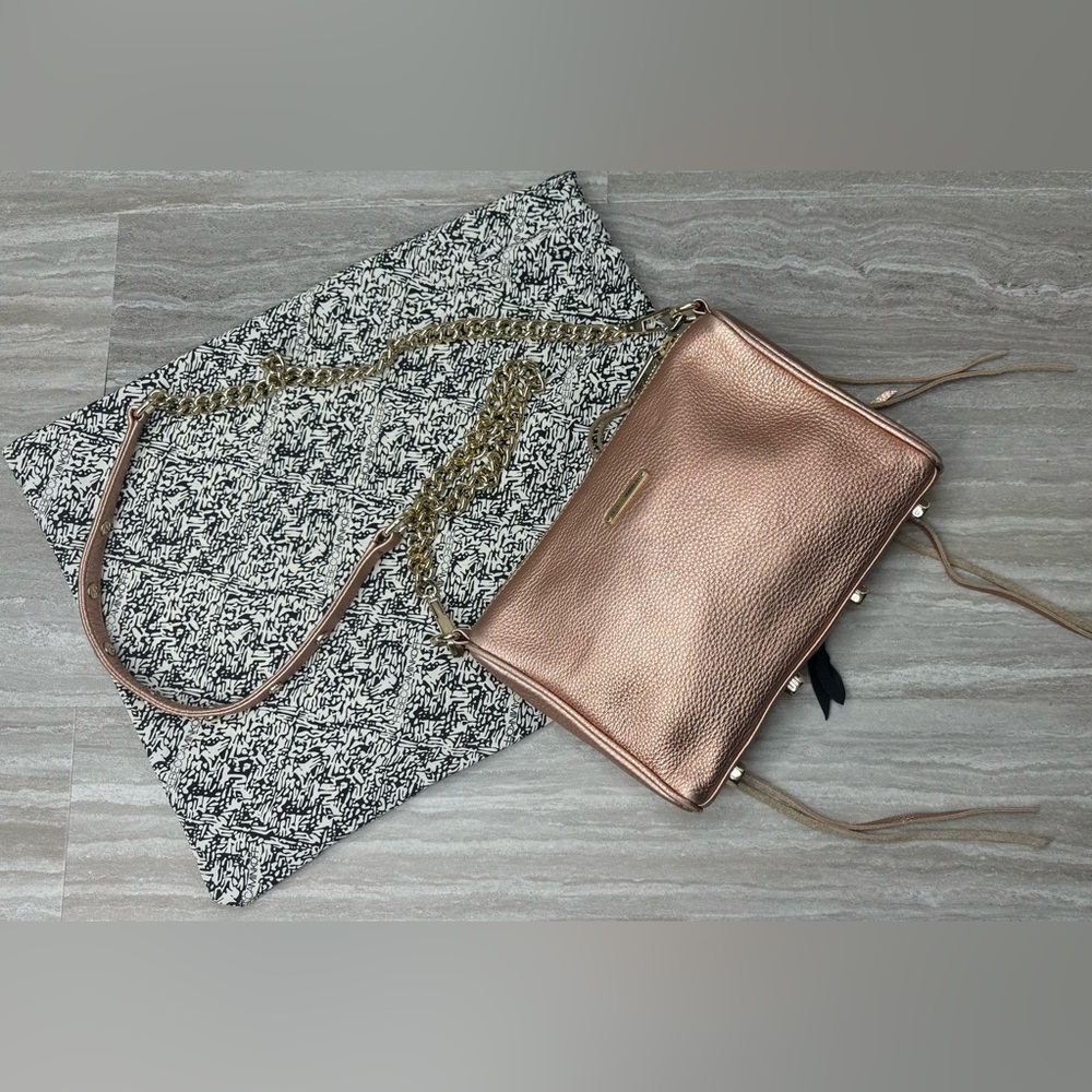 Rebecca Minkoff 3 Zip Rose Gold Leather Moto Crossbody Bag